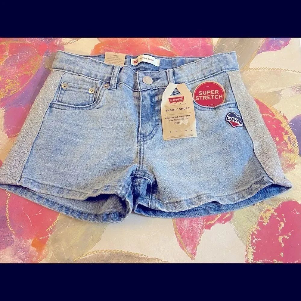 🎀Levi’s Girls Jean Short 12 Reg adjustable waist short Soft Stretch